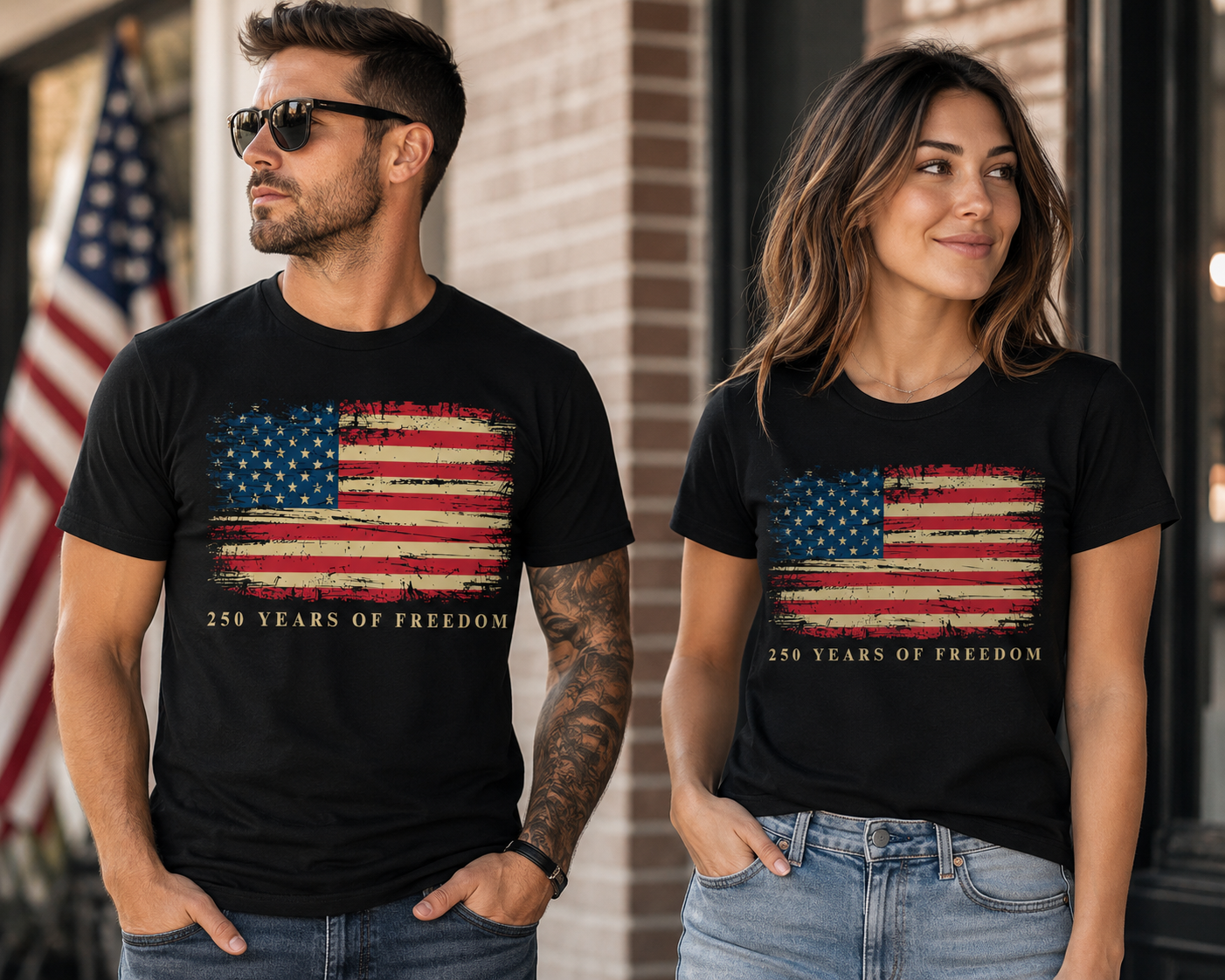 America 250 Distressed American Flag T-Shirt | LockerRoom Ink